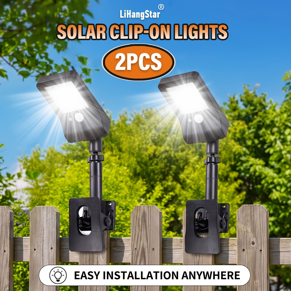 Image of Lihangstar 2pcs Solar Garden Lights, With Clip Mount, With Motion Sensor Outdoor Wall Lights, Auto , 3 Exterior Lights, Suitable For Courtyard, Fence, Railing, Camping