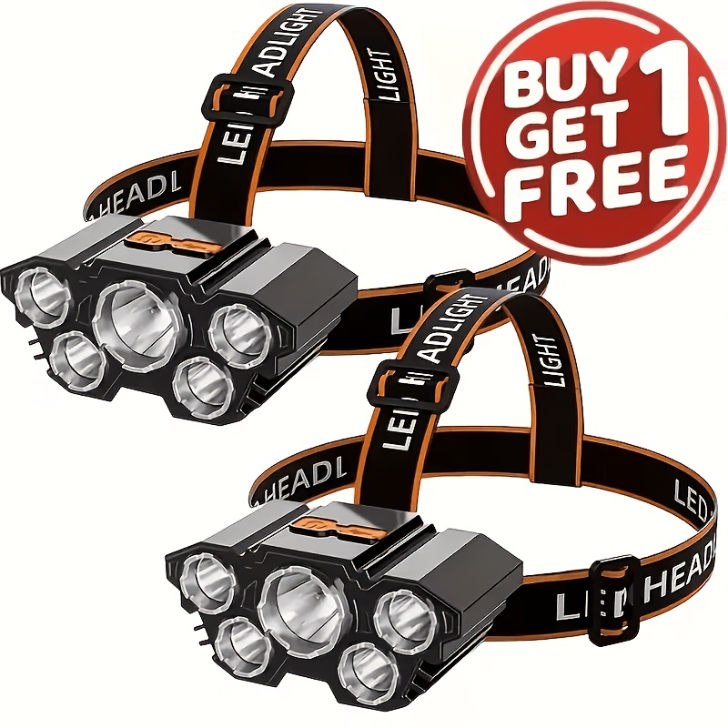     free total 2pcs multifunctional 5 led headlamps head mounted flashlights for outdoor use usb rechargeable   with four     camping work   car repairs projects ip44