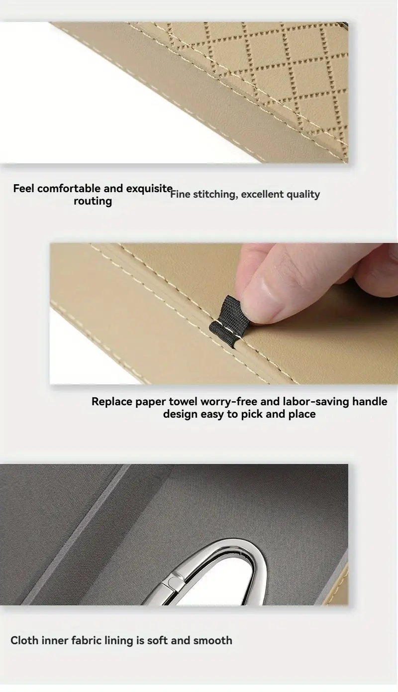heavy duty pu leather car tissue box organizer beige mounted tissue dispenser with for front rear seats compatible with most vehicles luxury interior accessory Product details 8