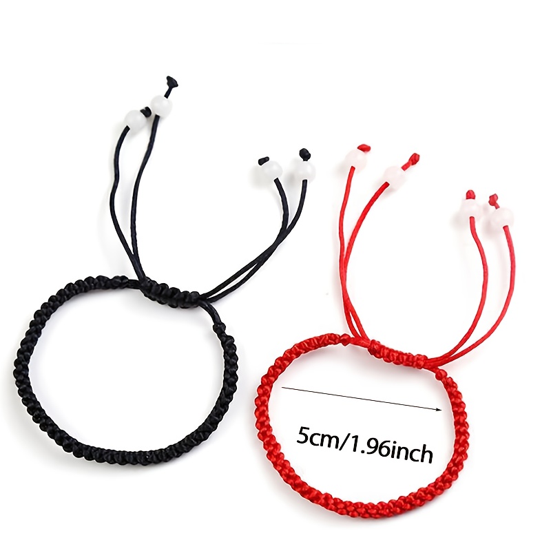 2pcs Red Rope Bracelets for Couples Adjustable Beaded Perfect Gift
