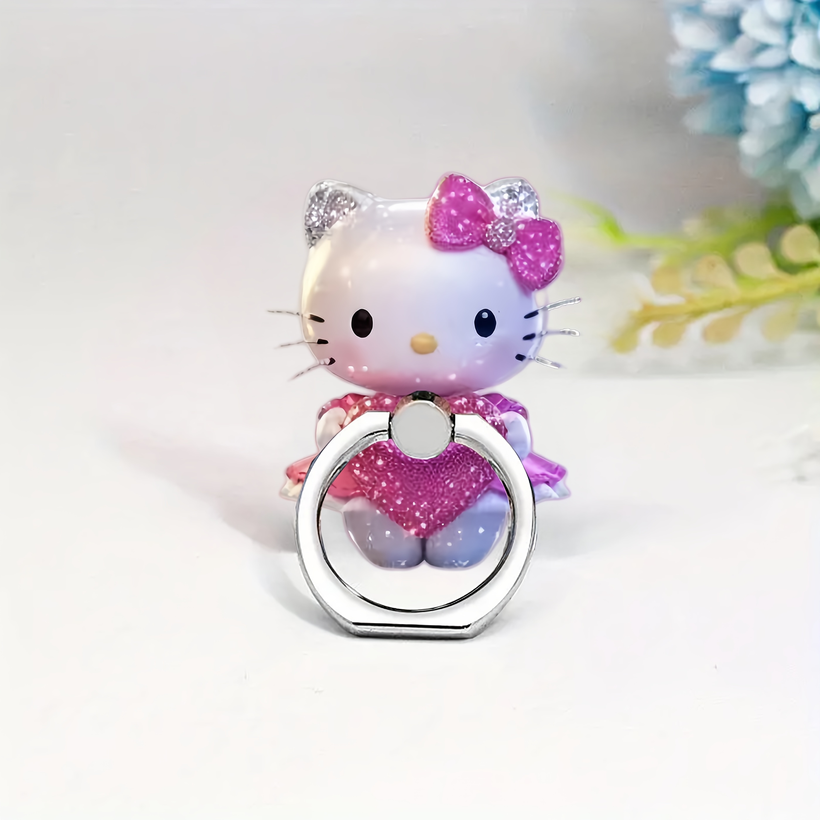 E-shop Funkelnder Hello Kitty Handy Ringhalter - Stilvolle Handy Dekoration, Leichter 360° Drehbarer Smartphone Ständer, Kompatibel mit Handys und