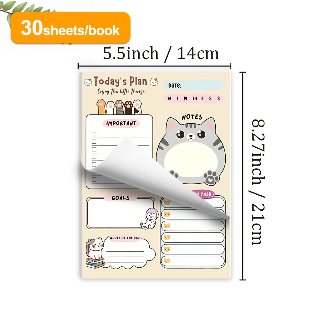 TEMU A Pack Of 30 Cute Cat-themed Daily Planner Sticky Notes, Measuring 14×21cm. Features A Light Cardstock Background With Multiple Hand-drawn Gray