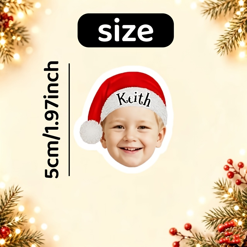 TEMU Pegatinas personalizadas de 6/12/18/24/36/48/60/72/84 de gorro de Papá Noel con foto, pegatinas de Navidad con y forma de rostro personalizados,