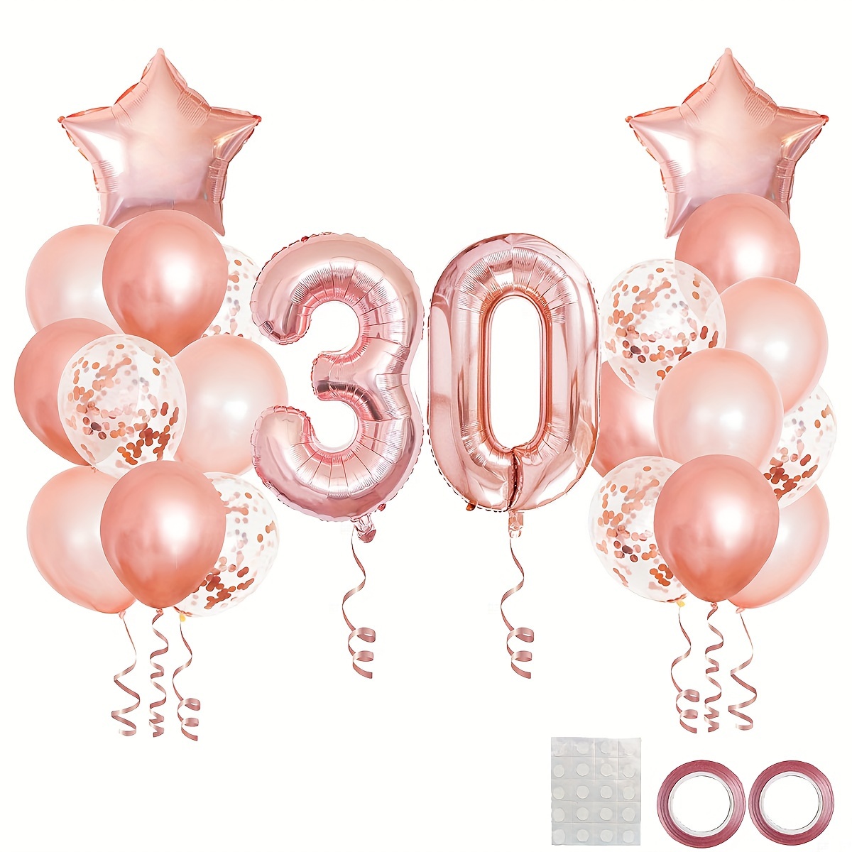 

25pcs, Rose Golden Mixed Balloons, 30th Birthday Party Decorations, 30 Years Old Woman Birthday Background Decor, Anniversary Decoration