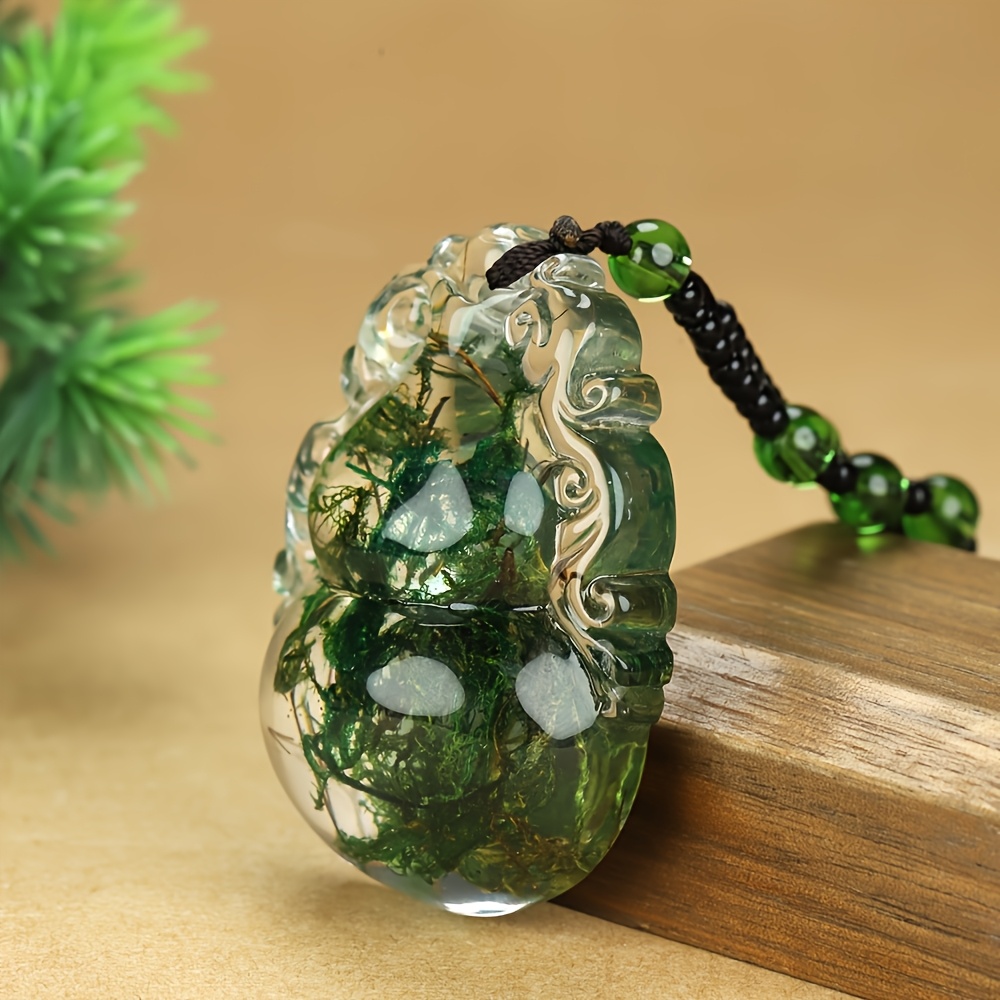 Unisex Natural Aqua Amber Gourd Shape Pendant Necklace