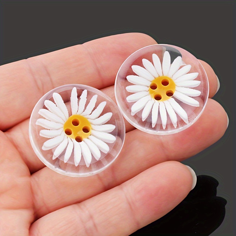 

10 boutons en résine de marguerite blanche - Convient pour les poignets, chemises, jupes, etc. - Taille 20 mm