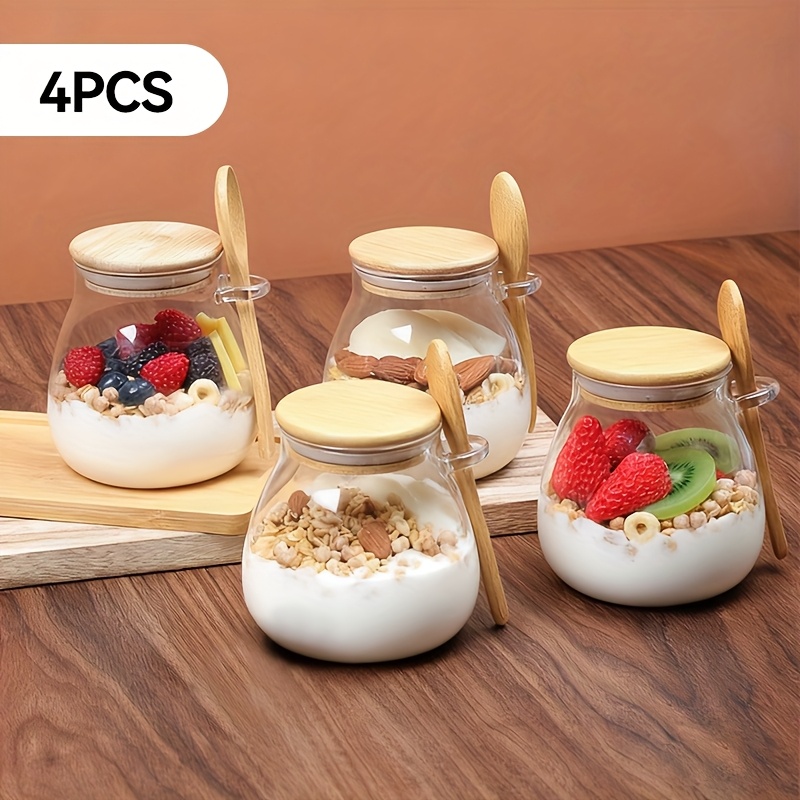 TEMU 11.96oz Glass Cups, Overnight Oatmeal Cup Set 1/2/3/4pcs, Mason Jar Salad Bowls For Meal Prep,salad Bowls, Oatmeal Jars, Oatmeal Cups, Meal Prep