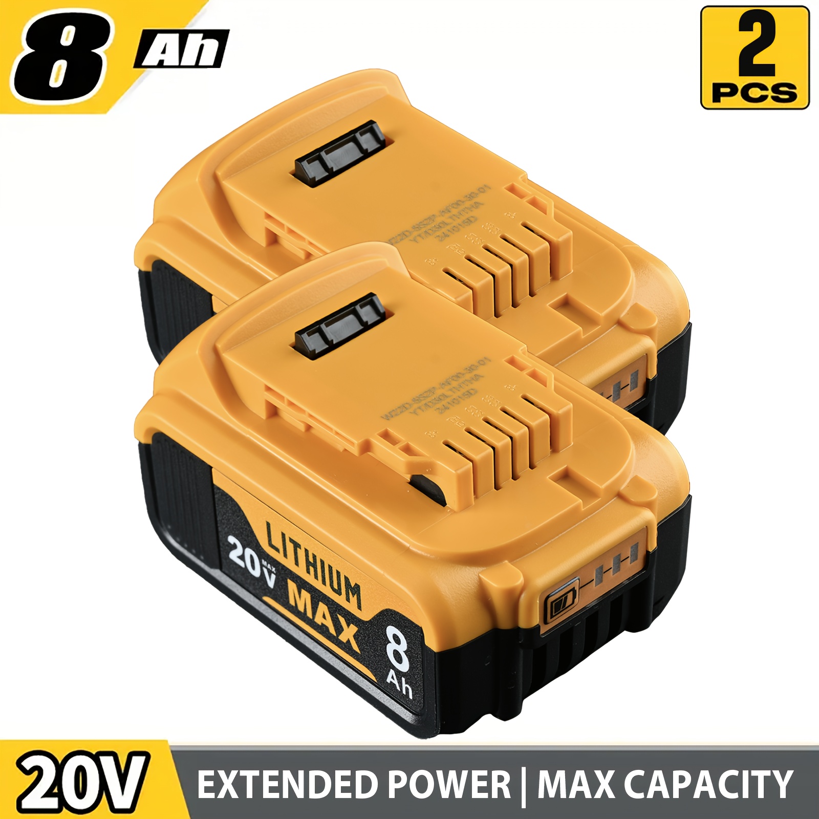 item picture 8.0Ah 20V Max Compatible Battery Pack - 2/3/4/5/6/8 Pack Options, Replaces DCB201/DCB200/DCB205/DCB207/DCB206, High-Capacity Lithium-Ion Power Tool Battery for DeWalt 20V Tools