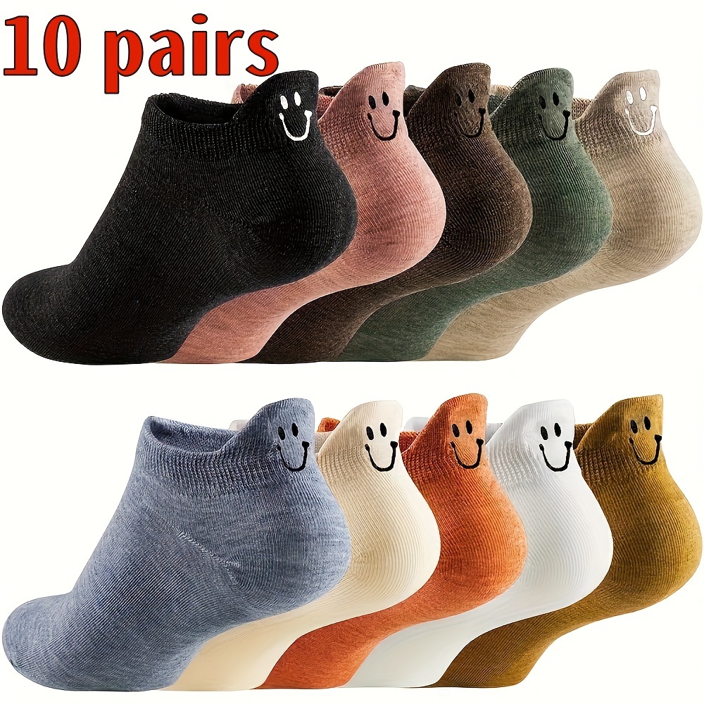 

10 Pairs Of Stylish Embroidered Ankle Socks - Soft & Breathable, Low Cut Design For Women - Comfy Wear, Assorted Patterns,