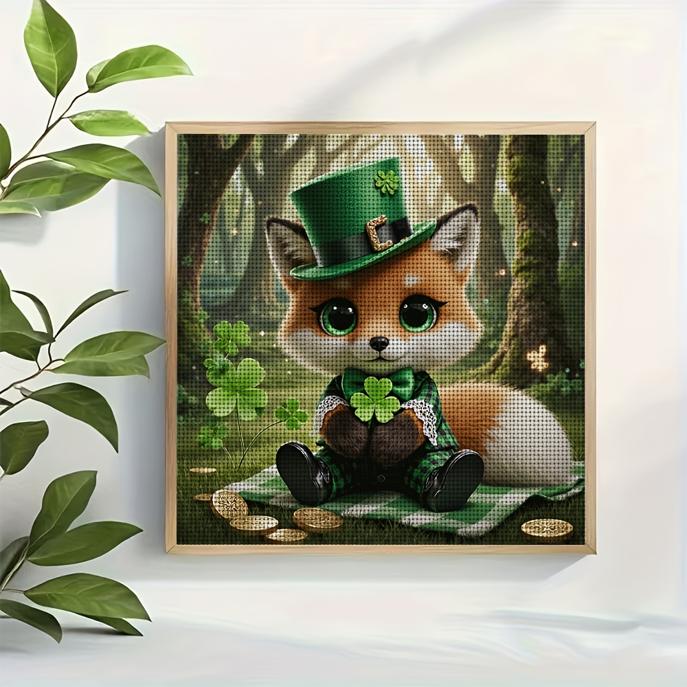 Frameless Cross-Stitch Printing Kit 'Little Fox with Clover'