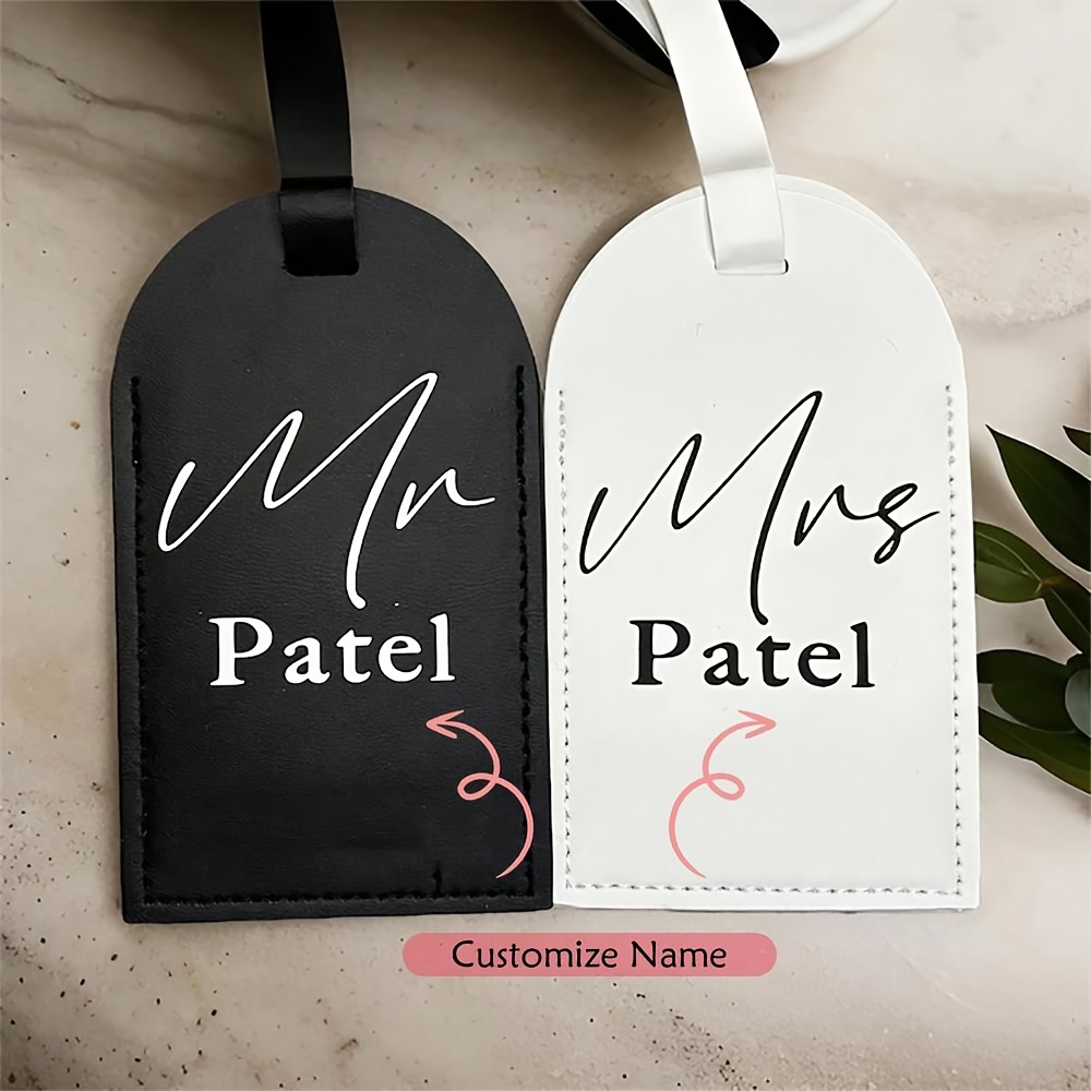 Image of Personalised Custom Name Mr Mrs Luggage Tags Bride Groom Honeymoon Travel Trip Wedding Engagement Bachelorette Hen Party Bridal Shower Just Married Newlywed Couple Wife Hubby Gift Present