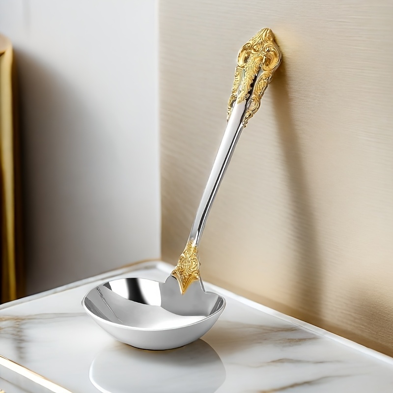 

Elegant Stainless Steel Ladle With Golden Accent - Luxurious, & Dishwasher Safe, Sophisticated Home Dining