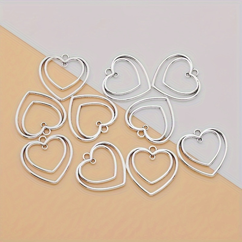 10pcs Hollowing Heart Alloy Hollow Heart Love Connector Ancient Silvery Tibetan Silvery Making Bracelet Earrings Necklace Hollow Heart Love Pendant Handmade