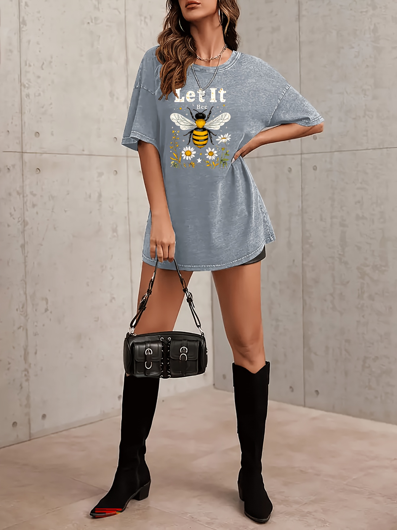 half moon pattern summer womens fashion washed retro high quality 230g thick t shirt street retro style round neck short sleeved t shirt Product details 1