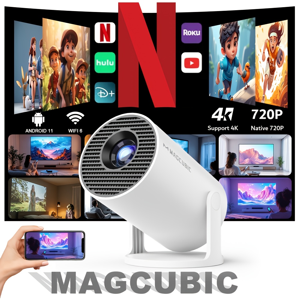 TEMU Magcubic Hy300pro 11 Mini Projector With 4-in-1 Smart Tv Streaming Apps (netflix-like Interface), 260ansi , 720p Native, Auto Keystone