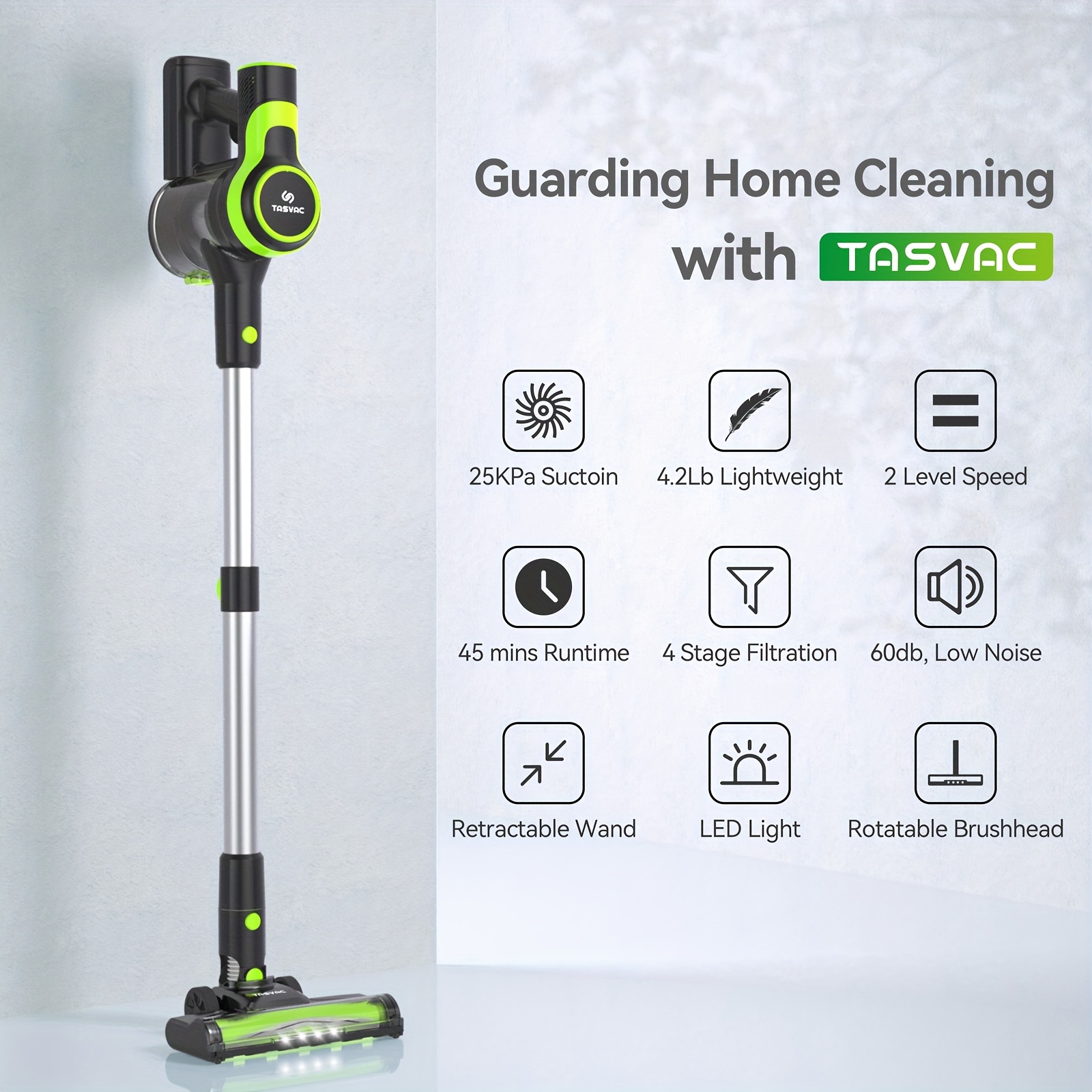 

Tasvac Cordless Vacuum Cleaner, 25kpa Powerful Cordless Vacuum 6-in-1, Battery Stick Vacuum 2200m-a-h Up To 45 Mins, Lightweight Handheld Vacuum Cleaner Carpet And Floor Pet Hair