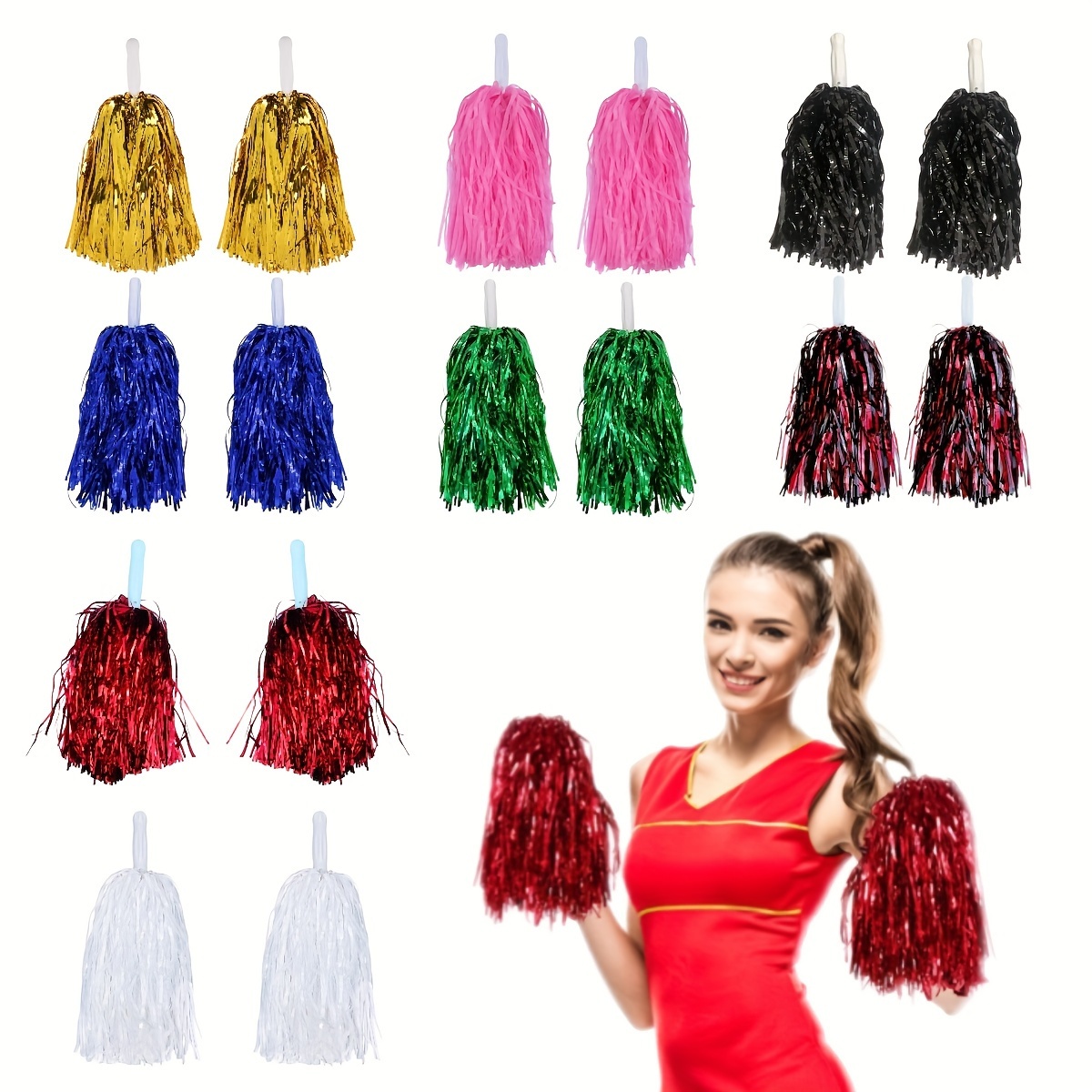 

2pcs/set Cheerleading Pom Poms With Handles, Suitable For Dance Parties, Football, Basketball, Sports Events, Stage Performances, Cheerleading Props