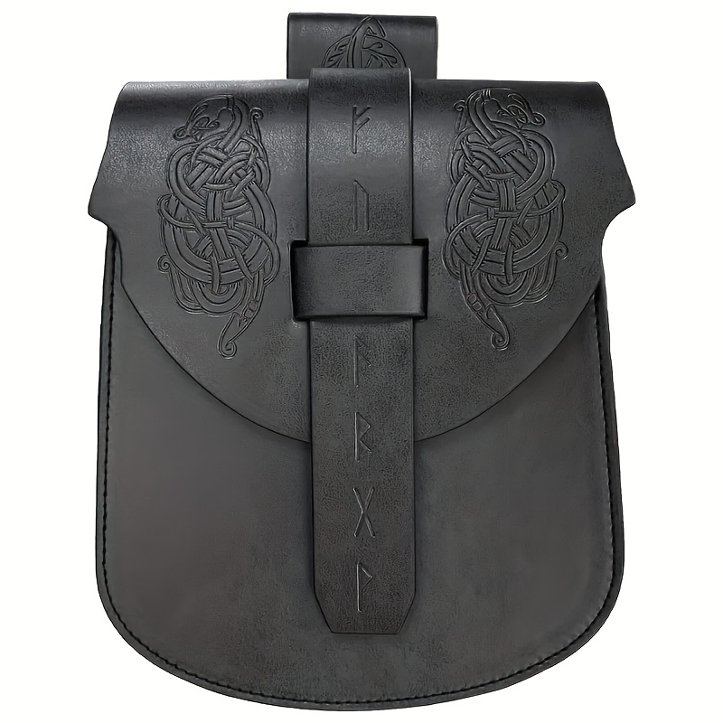 Viking Embossed Waist Bag Vintage Medieval Side Pack, Suitable For Larp Parties And Themed Events