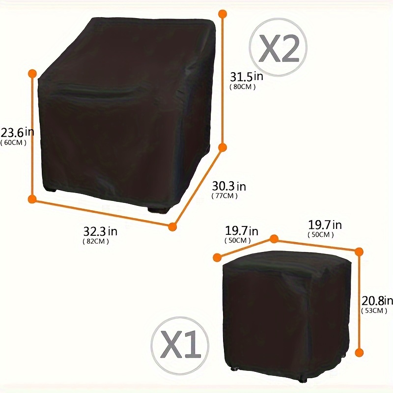 E-shop 3-teiliger Outdoor-Balkon-Gartenmöbel-Schutzbezug aus 210T strapazierfähigem Material, mit Kordelzug Schnallenverschluss, geeignet für alle