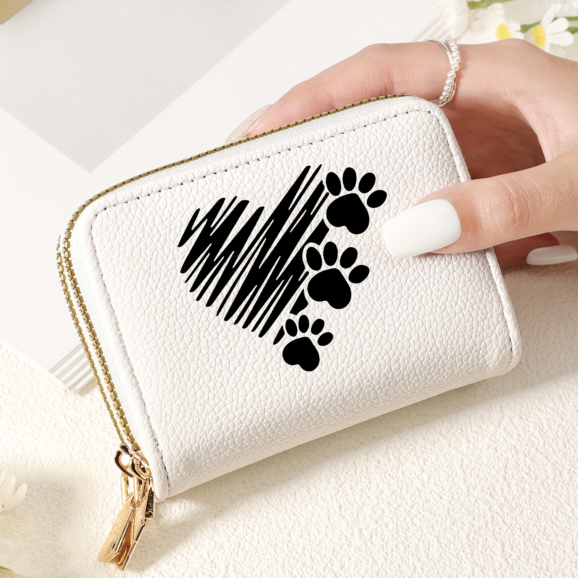 Image of Wallet Paw Print, Lightweight Zippered Coin Purse, Nylon Lined Multi-card Holder For Going Out - Dry , School Supplies Bag | Chic Zipper Wallet | Lightweight Wallet, Small Wallet