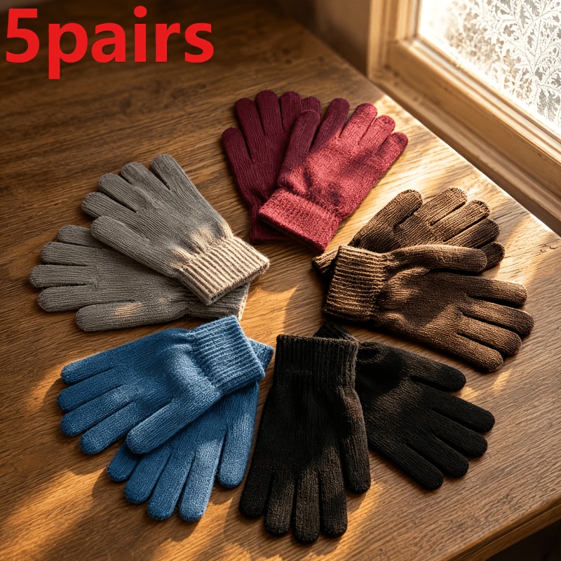 TEMU 5 Paires de Gants Doigts pour Hommes et Femmes, Chaleur Automne Hiver, Facile, Convient à Divers Ensembles d'Hiver, Idéal pour les Quotidiens,
