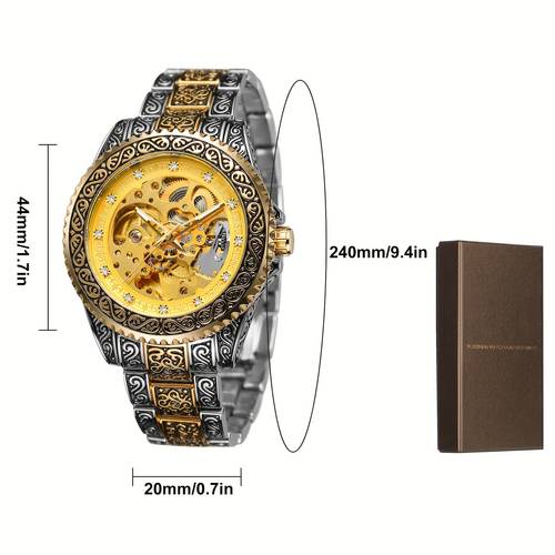 1pc luxury mens stainless steel automatic mechanical wristwatch water resistant round dial with carved design self winding movement no battery required sports watch elegant accessory waterresistant watch