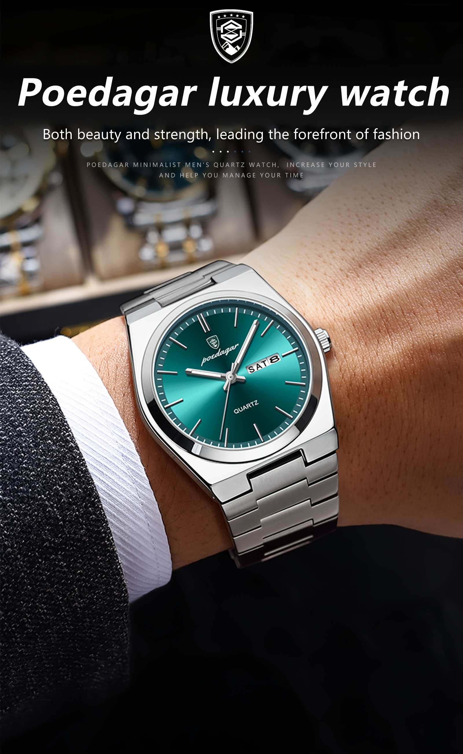   waterproof luminous calendar exceeding   stainless steel mens watch youth business   korean trend quartz wristwatch Product details 2