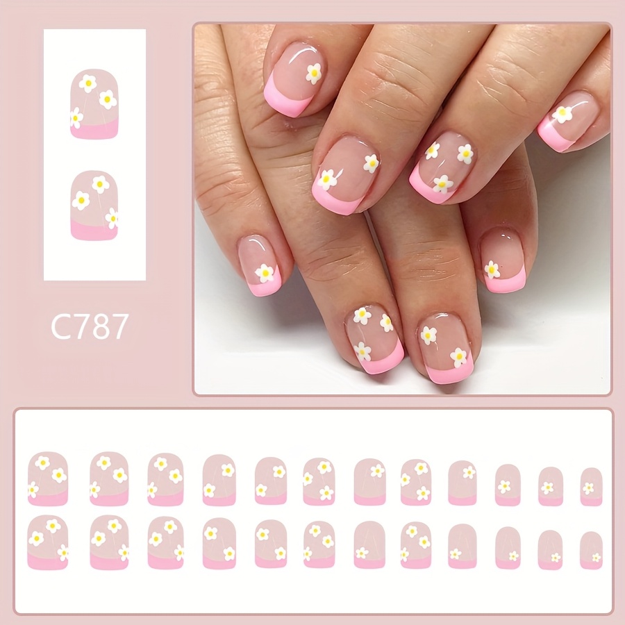 short square press nails glossy french manicure nails - Temu United Kingdom