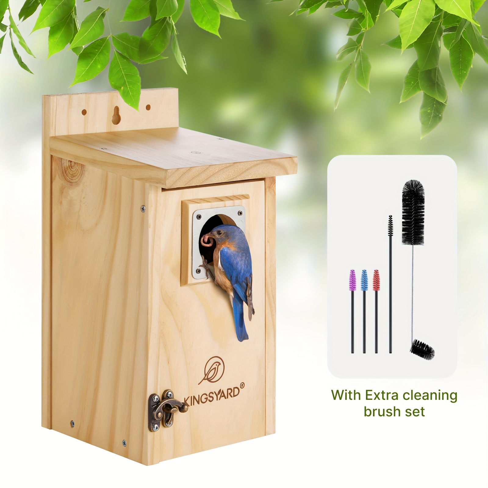 TEMU For Blue Bird House For Outdoors - Classic Wooden Bluebird House With For Titmice Chickadees Nesting Birds, Wood