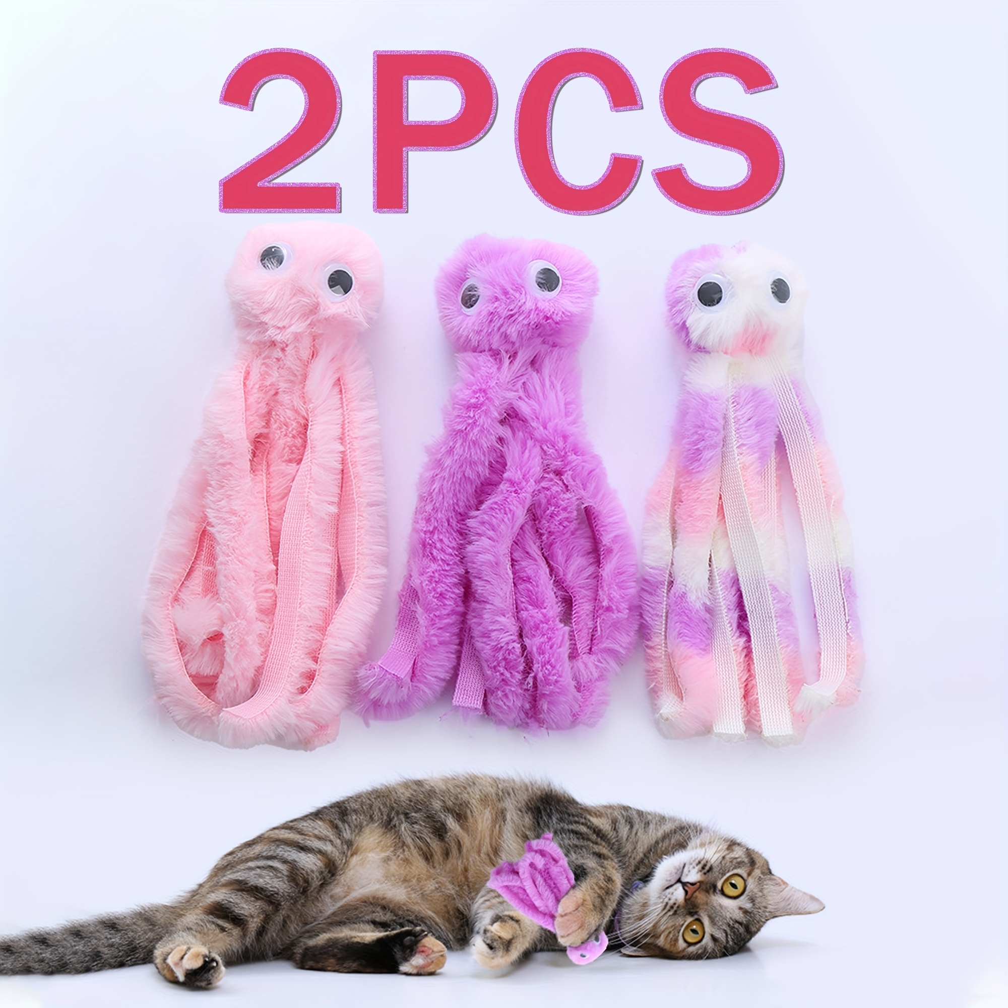 

2-pack Cartoon Octopus Plush Cat Toys, Chew Toys For All Breed Sizes, Interactive Pet Supplies For Cats And Dogs, Uncharged, No Battery Required