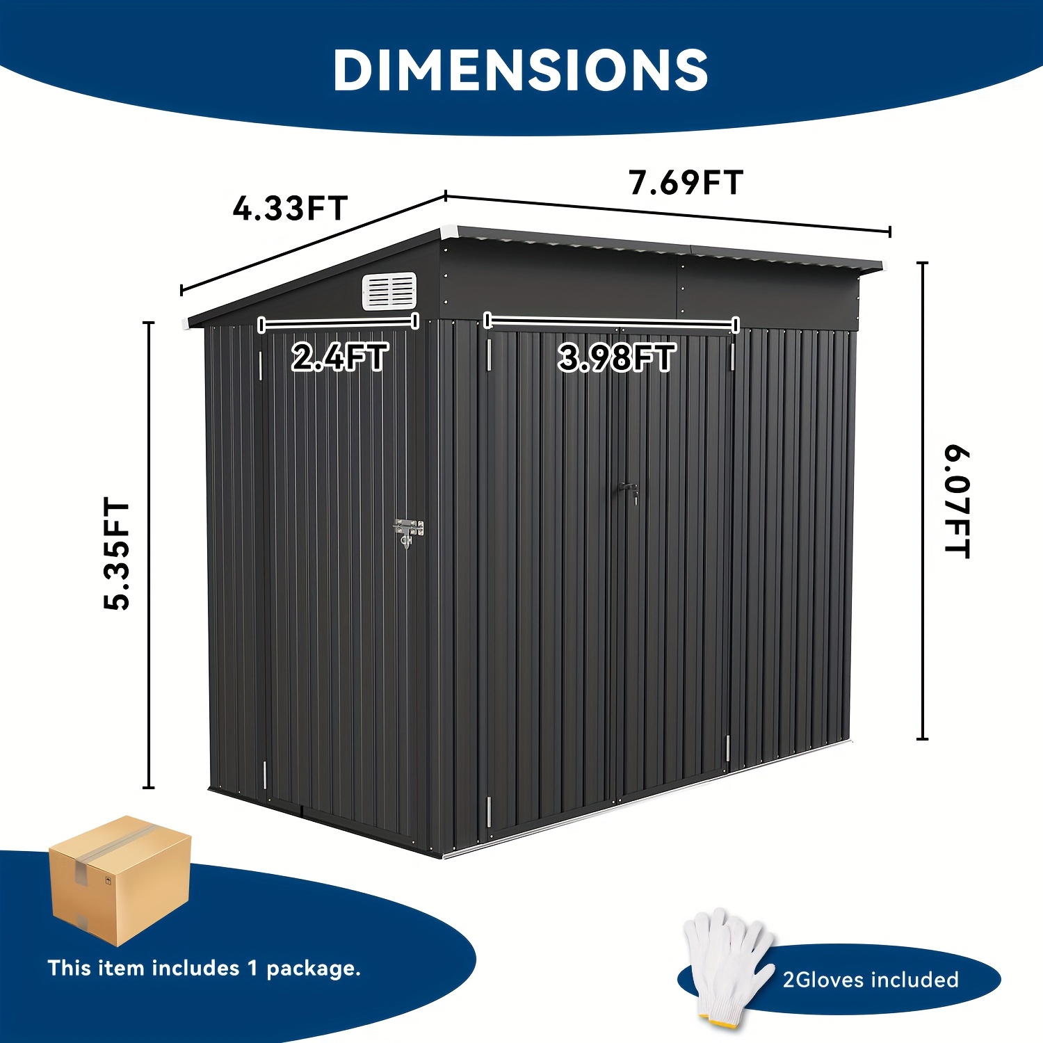 TEMU Sonegra 4' X 8' Outdoor Storage Shed With Triple Lockable Doors, Metal Storage Cabinet With Roof For Tools, Bicycles & Garden Equipment, Ideal