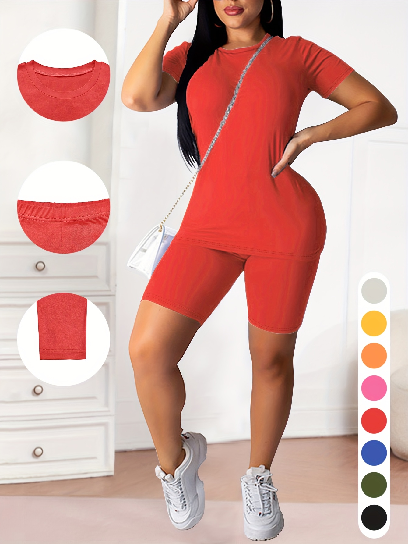 Red Solid Casual Two-piece Set