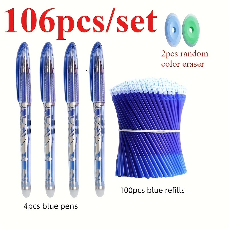 106pcs/set Erasable Gel Pen Refills Rod 0.5mm Washable Handle Magic Erasable Pen For Writing Tools Kawaii Stationery (random Color Eraser)