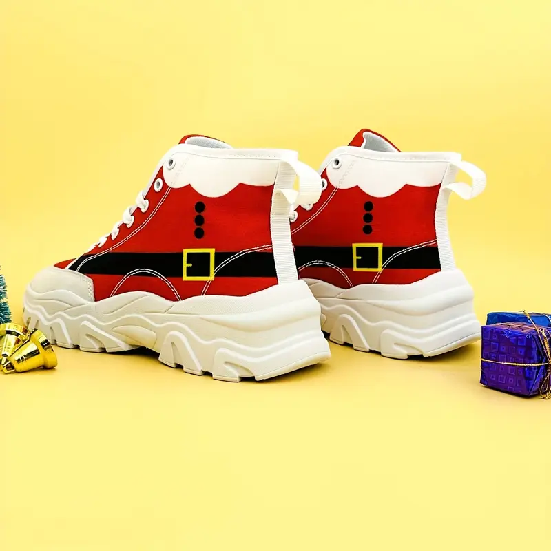 mens trendy cool santa claus costume print high top canvas shoes non slip wear resistant sneakers for party vacation christmas gifts Product details 3