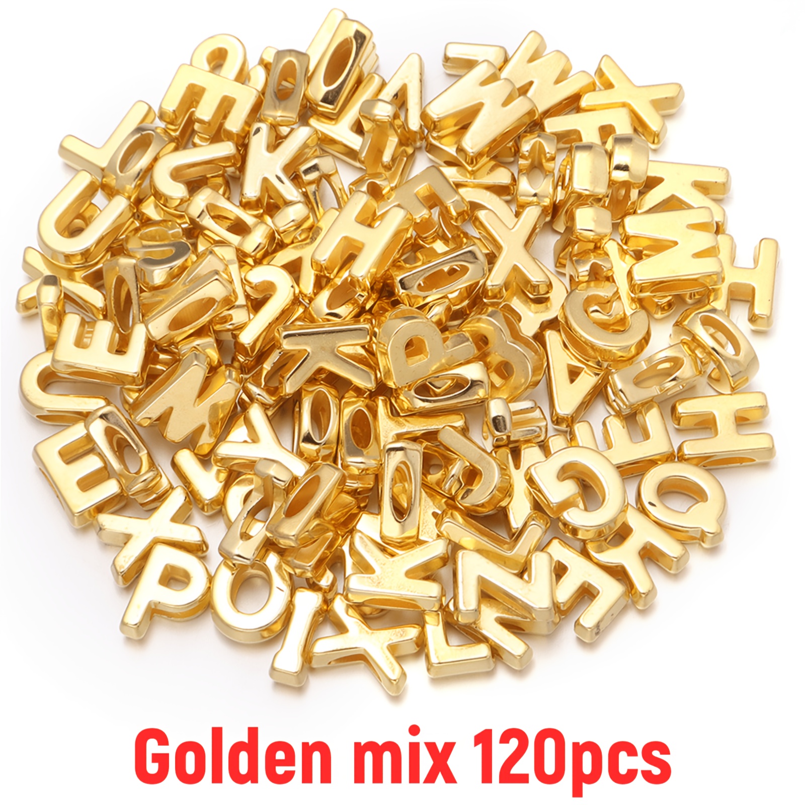TEMU 120pcs 12Mm Perles Acryliques Dorées et Argentées avec Lettres Anglaises Aléatoires, Perles de Fil Faites Main pour la Fabrication de Bijoux,