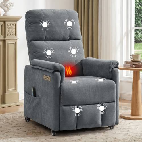 Living Room Electric Recliner, Recliner with Massage And Heating Functions, Small Armchair with Wheels for . Replaced with A Fixed Base.Features Side Pockets; Suitable for Use with Chair Apartment.Chenill