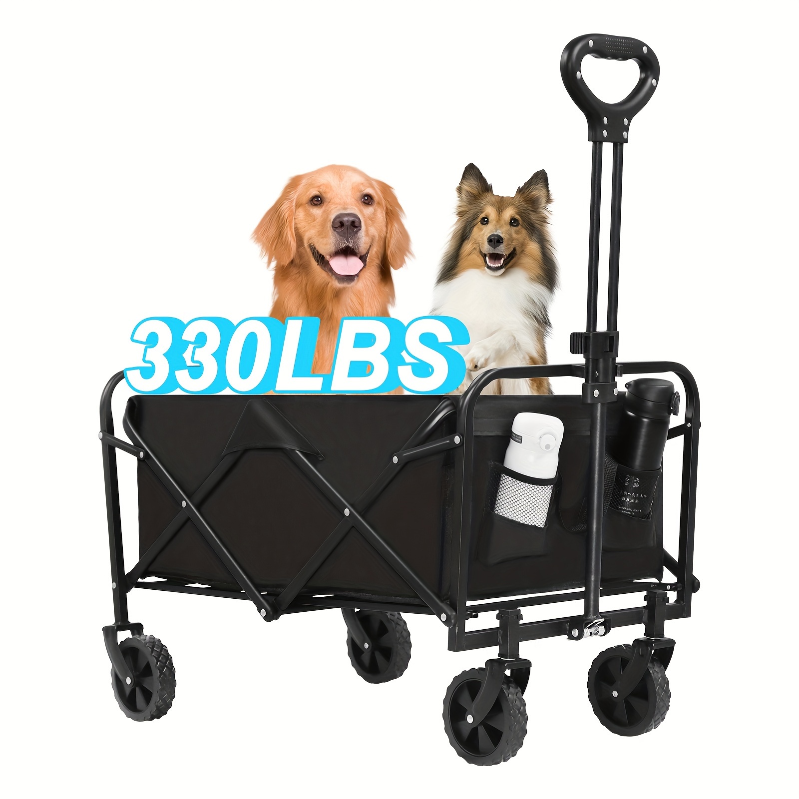 

1pc Collapsible Folding Wagon Cart, Heavy Duty Utility Garden Cart With Wheels, 330 Lbs Capacity, Foldable Design For Beach, Lawn, Sports, Camping, Black For Store Display