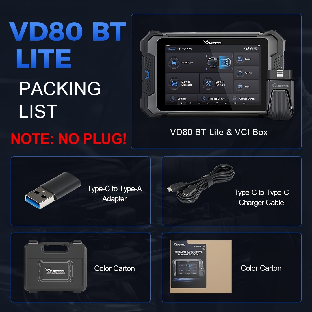VDIAGTOOL VD80BT LITE Car Diagnostic Scanner - OBD2 Code Reader with FCA ECU Coding, PMI & DOIP Support, 28 Special Functions And 2-Year Free Updates