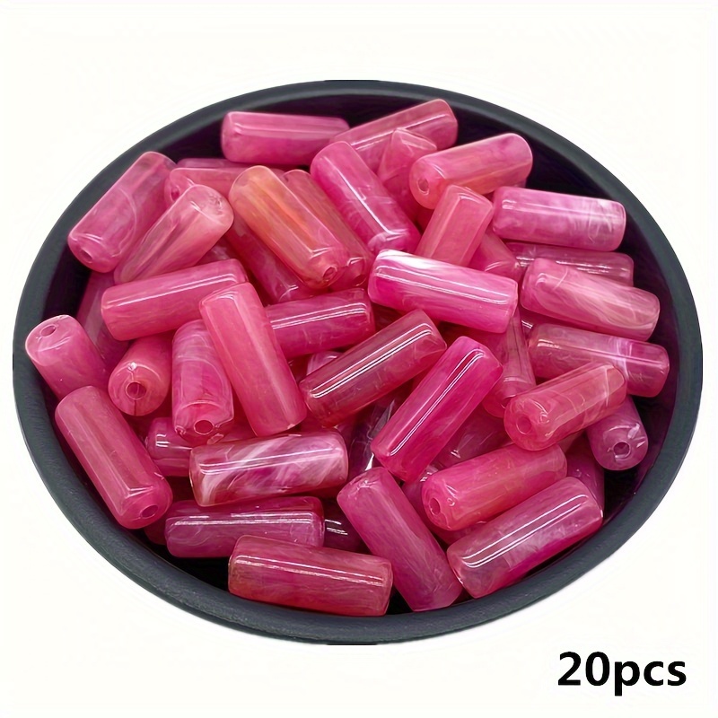 20pcs Of 8x20mm Imitation Stone Cylindrical Acrylic Beads, Loose Spacers For Jewelry And Pendant Additions