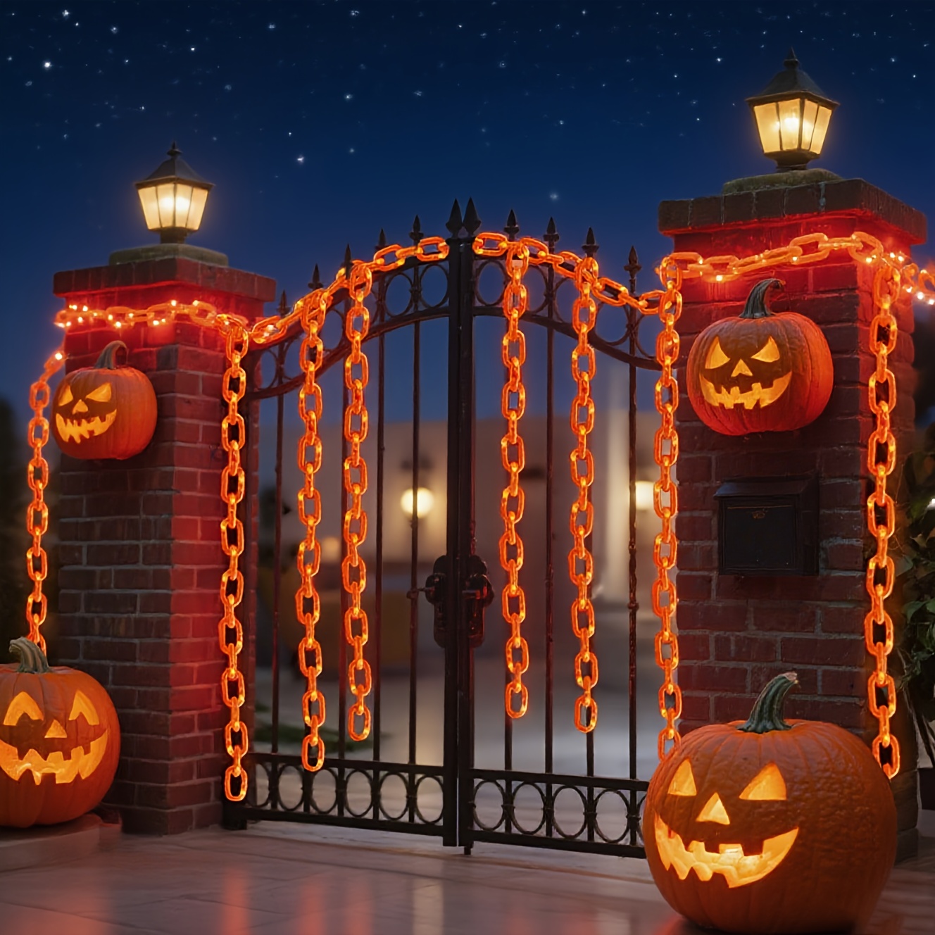 TEMU 9.5-foot Halloween Solar Powered Orange Decorative Chain Light - Led String Light, 8-mode Orange Chain Style, Halloween Decoration Porch Front