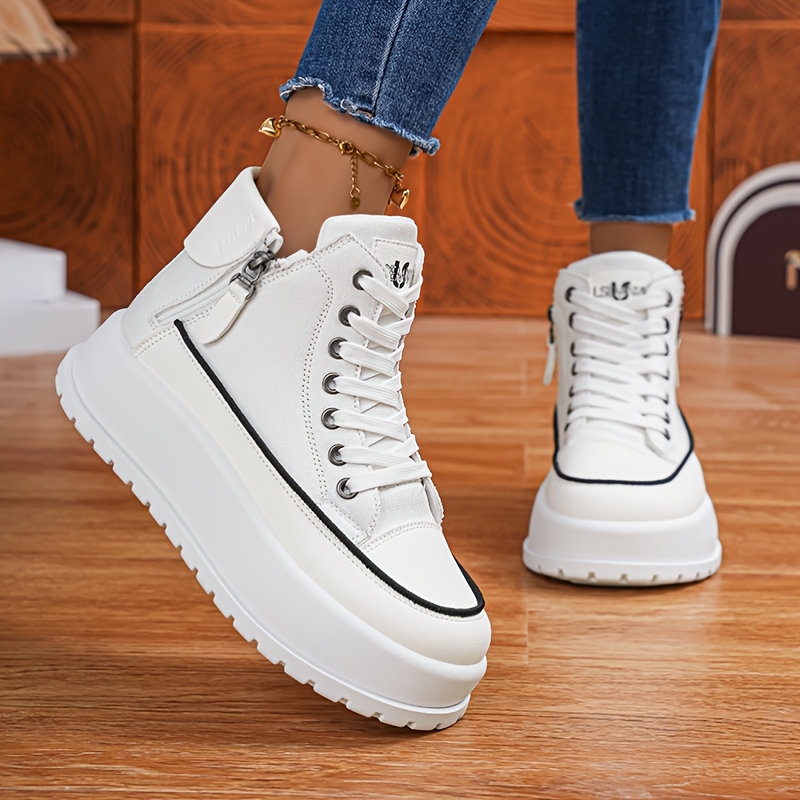 TEMU [sneakers] Modern Minimalist Outdoor Walking Shoes For Women, Camping Shoes, High-top Thick-soled Height-increasing Casual Walking Shoes,