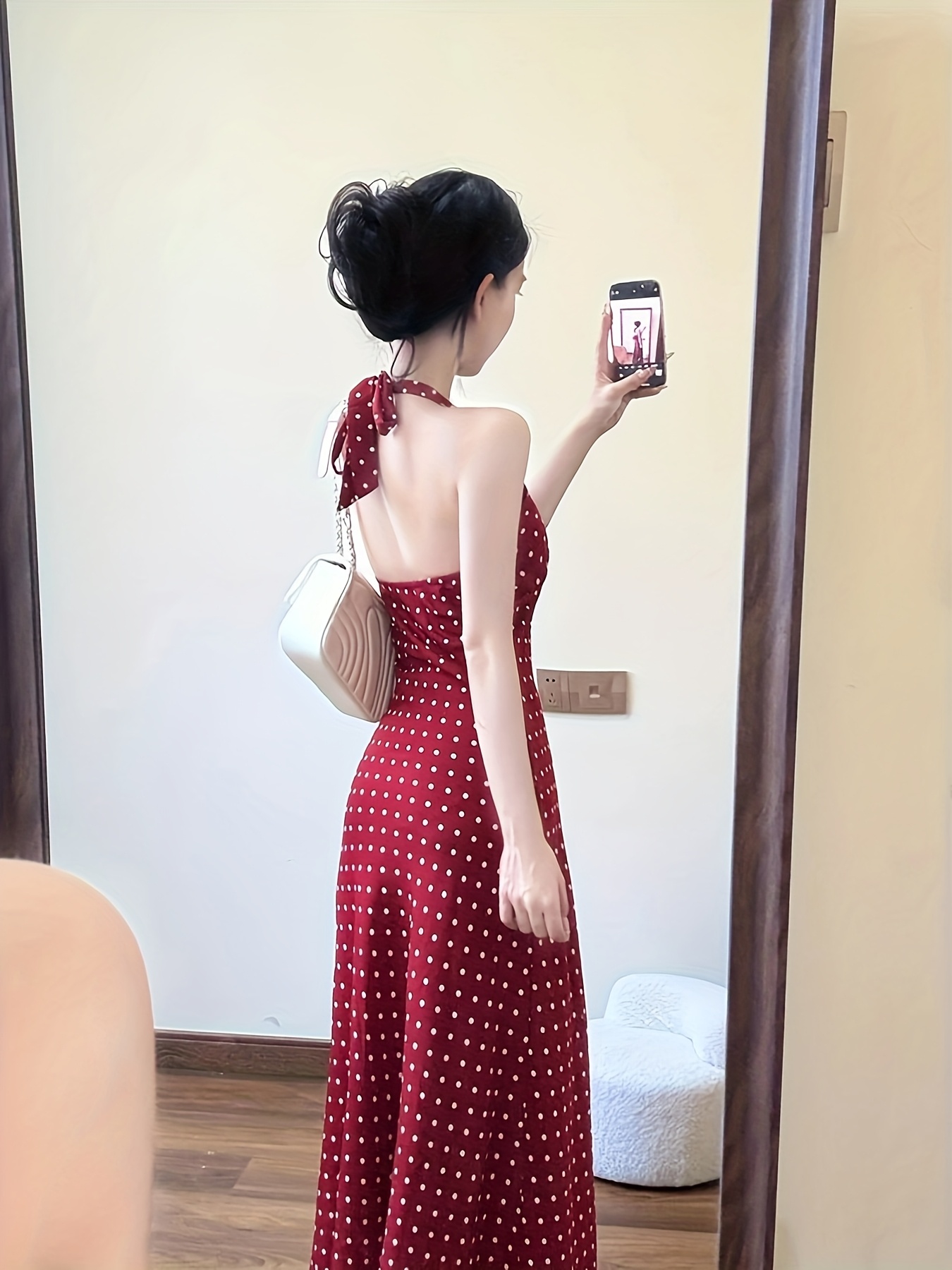 red polka dot v neck halter dress new a