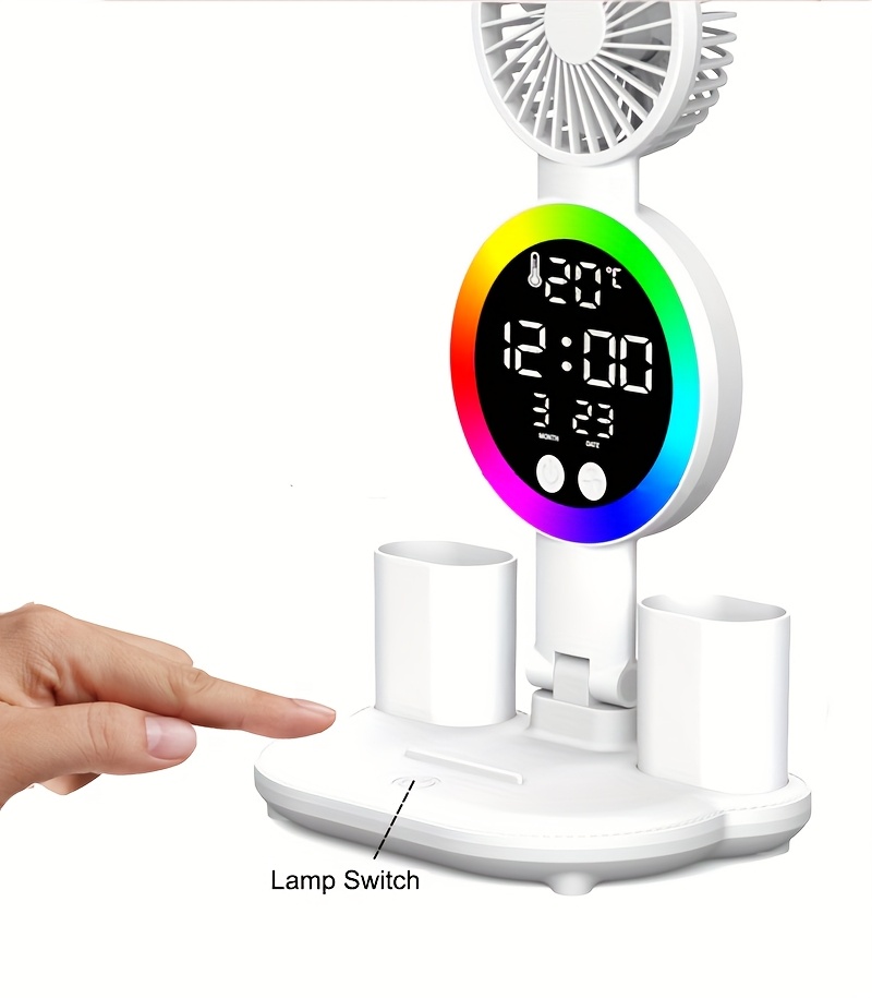 Lampe de bureau à 4 têtes avec protection oculaire | Lampe de lecture multifonctionnelle avec ventilateur, alimentation USB, intensité variable, interrupteur tactile, lumières LED, bras oscillant pour bureau et usage domestique