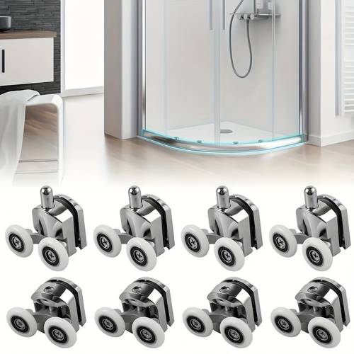 set of 8 silent glide shower door rollers 23mm wheels for top and with collision resistant pads and screws for smooth and quiet functionality 6mm glass doors and sliding door rollers