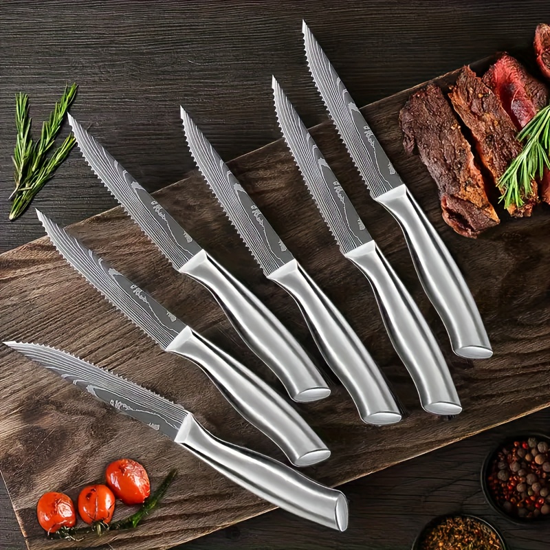 TEMU 6pcs Steak , Kitchen Steak Set Made Of German Carbon Stainless Steel, Toothed Pizza And Ergonomic Handle Steak