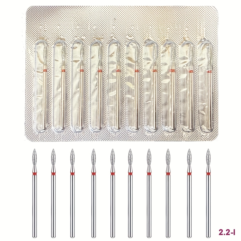 

10pcs Diamond Cuticle Drill Bits, Flame Design For 3/32'' Electric Nail Files - , Precision Manicure & Pedicure Tools With Red Accents