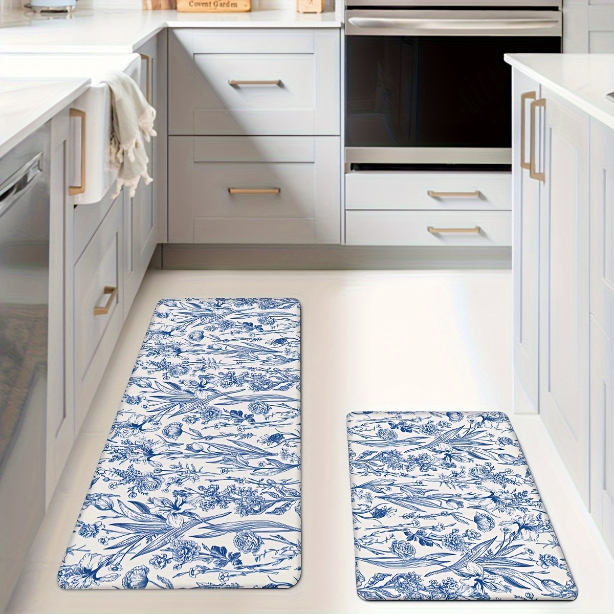 TEMU Tapis de cuisine 1,2 cm Fleurs et Plantes 1 pièce/2 pièces, Tapis de salle de bain antidérapants et durables, Tapis de couloir confortables pour