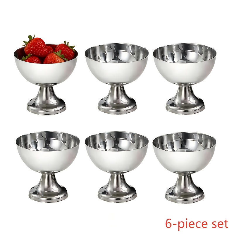 E-shop 6er-Set Edelstahl-Dessertbecher, Eiscreme-Schüssel, 180 ml, Metallbecher mit Füßen, niedliche Eisbecher-Schüssel, Dessertschüssel, geeignet für