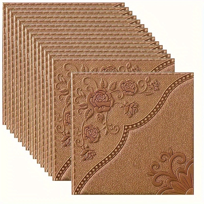 TEMU 20pcs 3d Floral Pattern Wall Tile Stickers, Self-adhesive Ceiling Stickers, Easy To Apply And Remove, Easy To Clean And Cut , For Room Bathroom