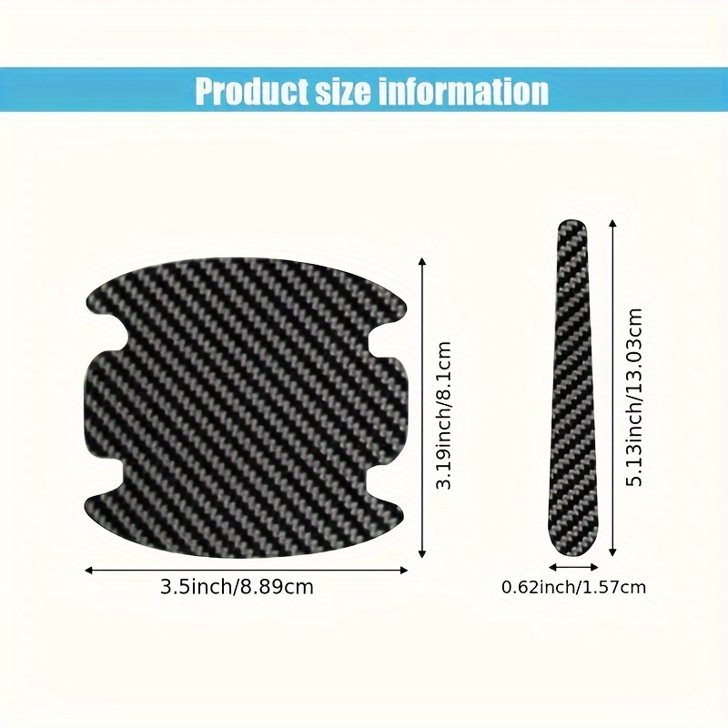 8-Pack Carbon Fiber Vinyl Car Door Handle Protector Decals - Self-Adhesive Scratch-Resistant Paint Protection Film for Glass, Plastic, Metal Surfaces, Sporty Stripe Pattern, Left Side, Irregular Shape